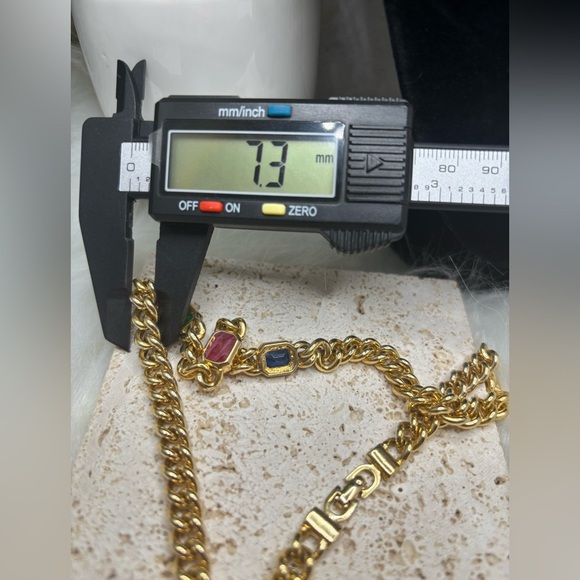 1980s Authentic Christian Dior Multi Stone Yellow Gold Tone Chunky Curb Chain - Picture 7 of 7